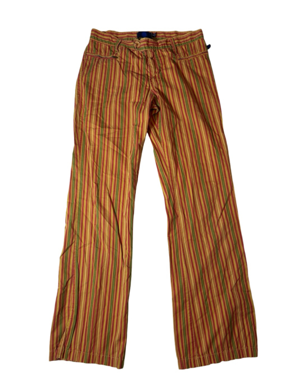 Blue Dot Vintage Striped Flare Pants Women’s 8 Low Rise Red Yellow Green Y2K